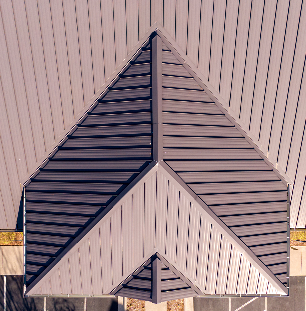 Aerial view of metal roof design