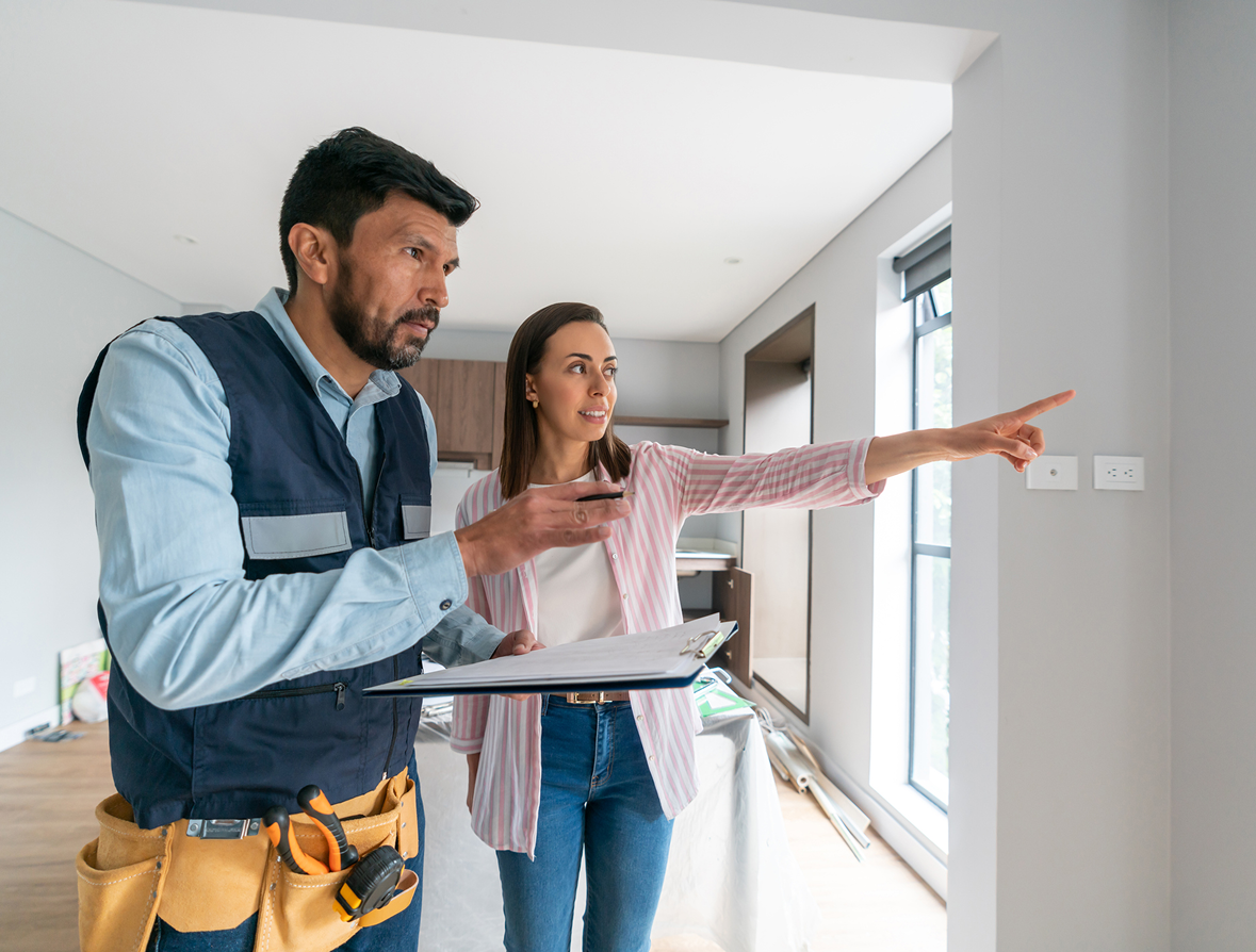 Inspectors assessing room layout