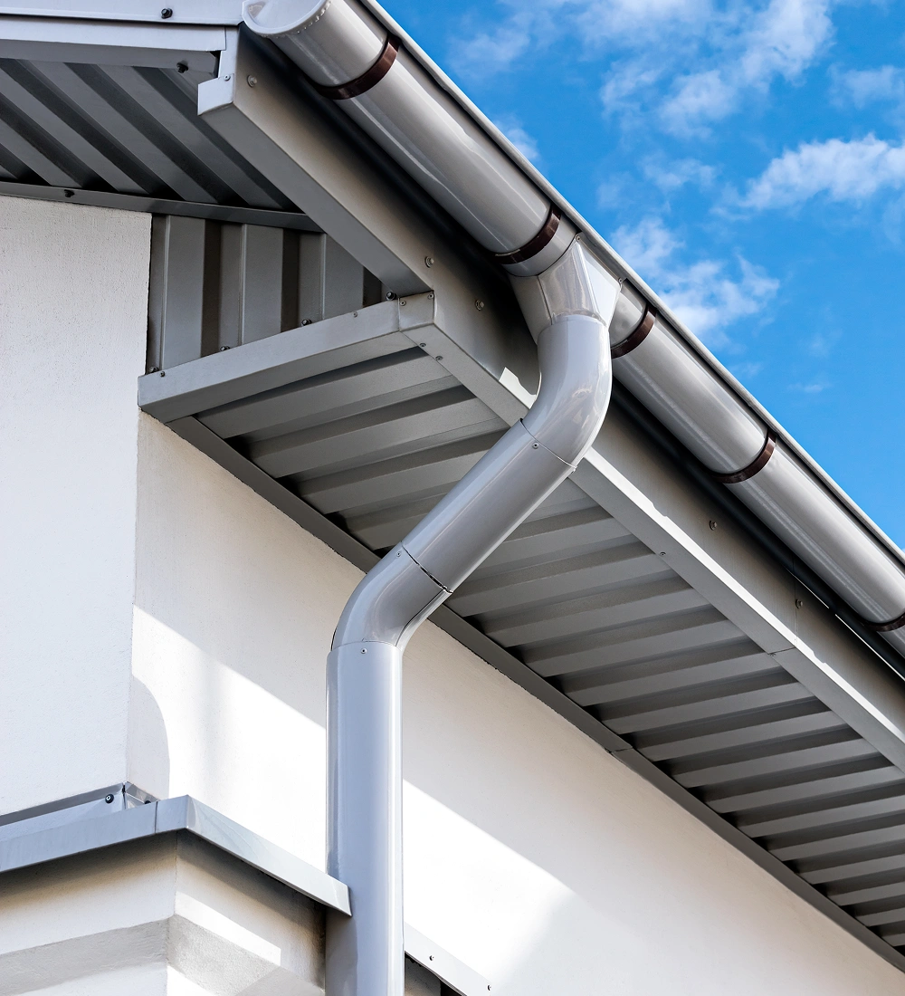 Steel gutter under blue sky